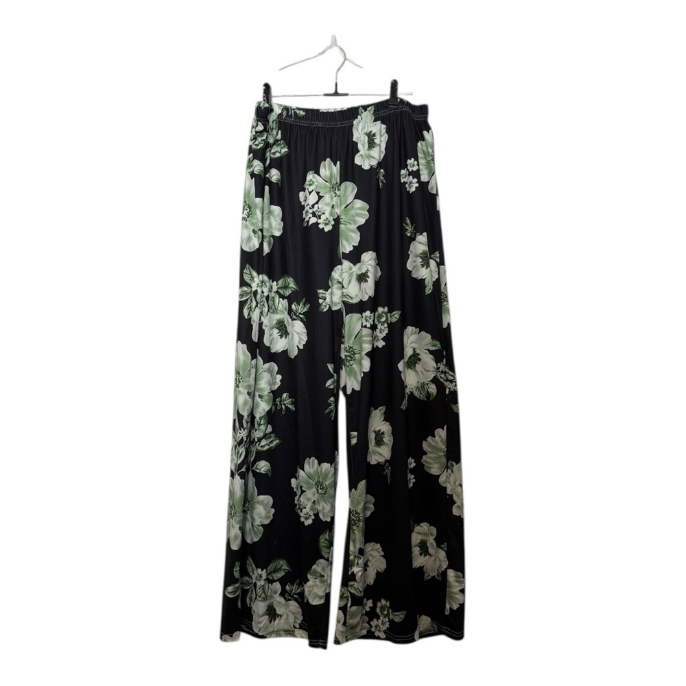 SHEIN CURVE 1XL Light Polyester-blend Wide Leg Pants Floral Pattern